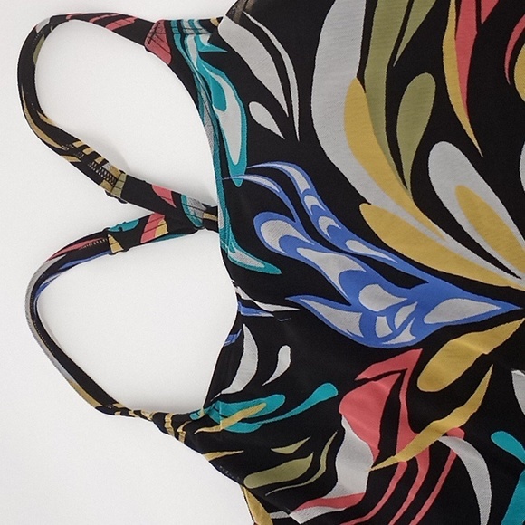 Coco Reef‎ Retro Swirl Current Mesh Layer Underwire Tankini Top Black 34D - Picture 3 of 12